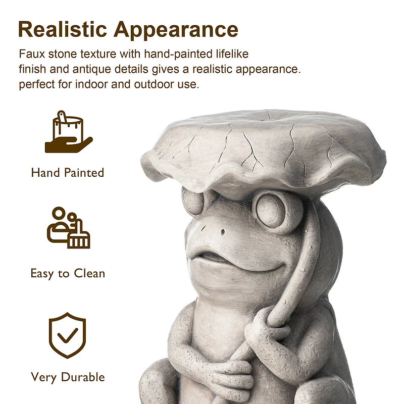 Glitzhome® 19" Frog & Lotus Faux Concrete Garden Stool