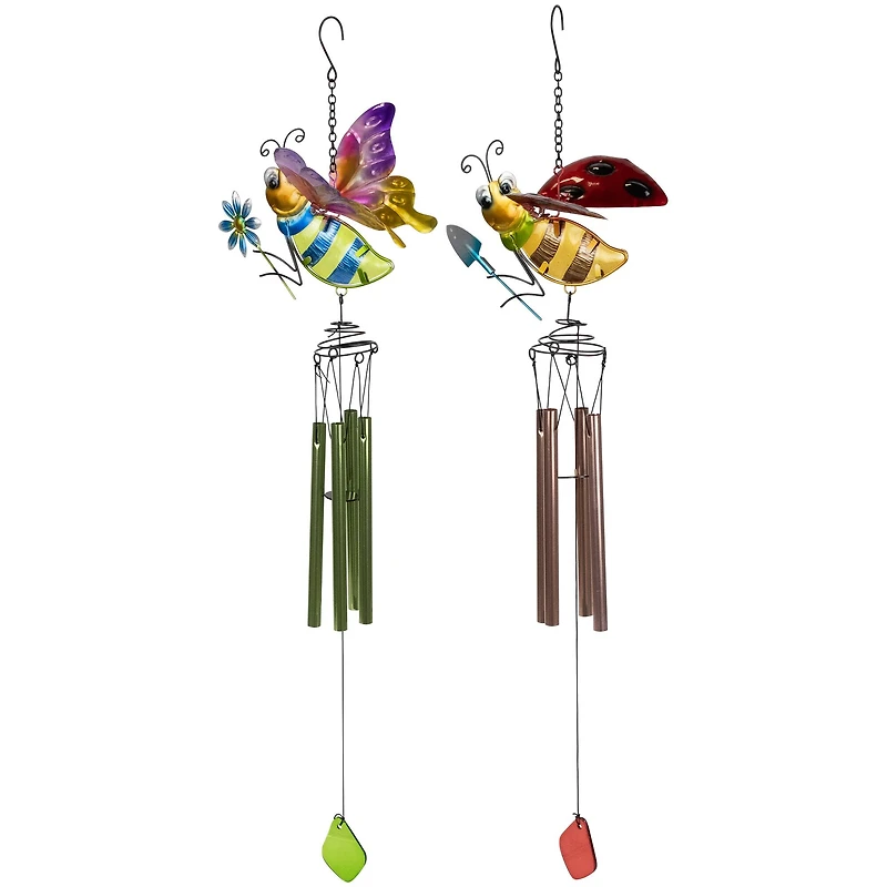 2.5ft. Pink & Green Bees Outdoor Garden Windchimes, 2ct.