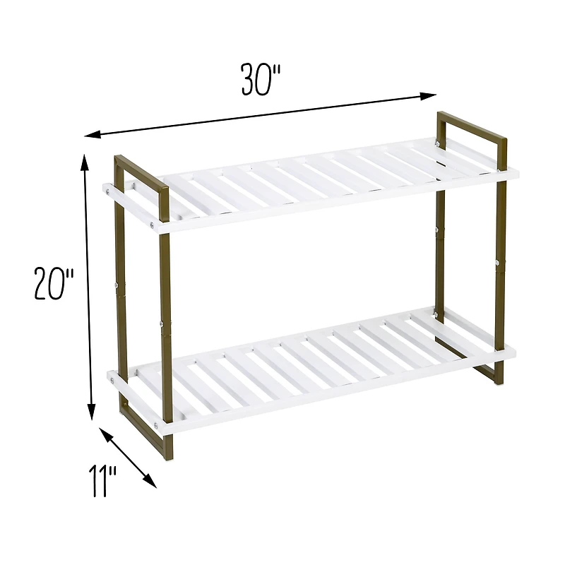 Honey Can Do Olive & White 2-Tier Tubular Shoe Rack