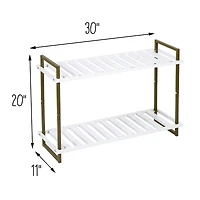 Honey Can Do Olive & White 2-Tier Tubular Shoe Rack
