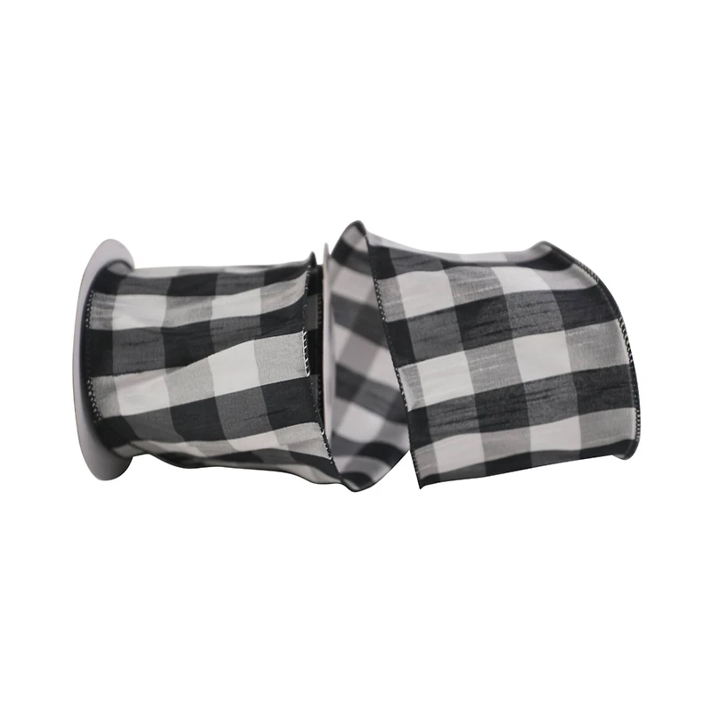 JAM Paper 4" x 10yd. Dupioni Check Grande Wired Ribbon