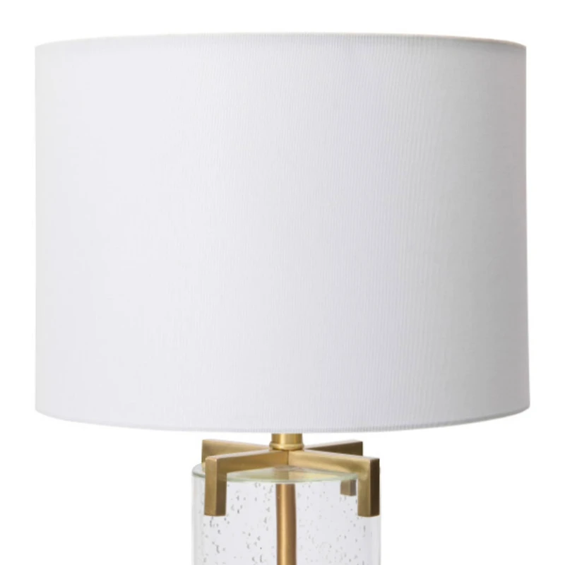 Hello Honey® Glass & Metal Brushed Gold Lamp with White Linen Shade