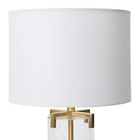 Hello Honey® Glass & Metal Brushed Gold Lamp with White Linen Shade