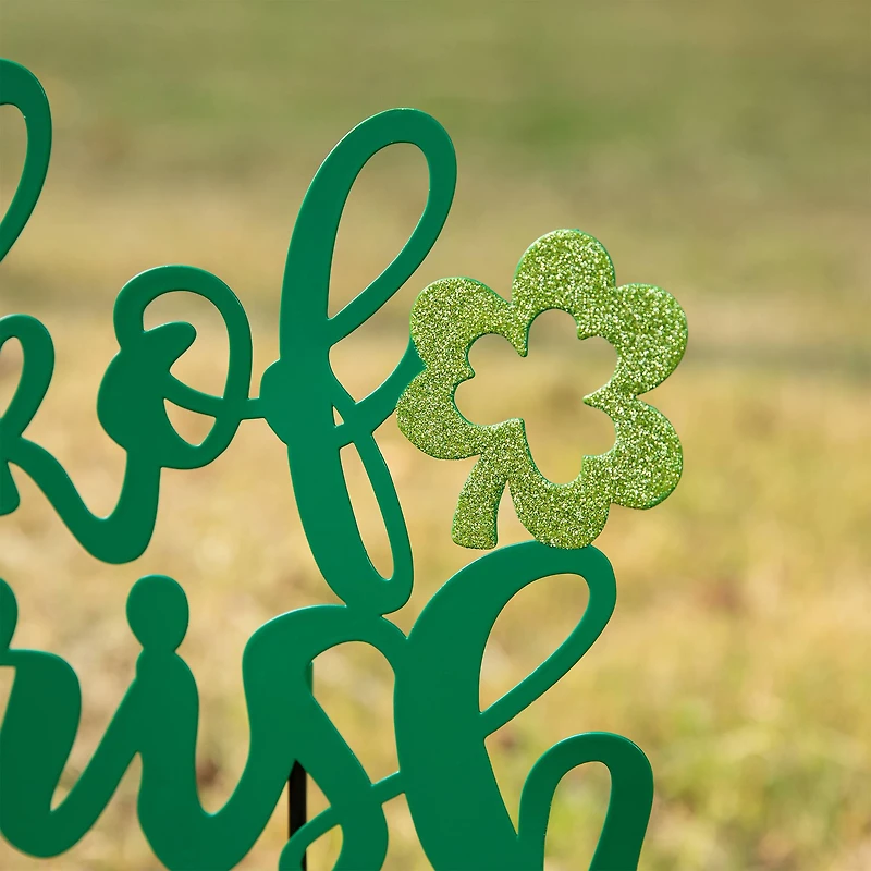 Glitzhome® 26" St. Patrick's Metal Leprechaun & Luck of the Irish Yard Stake Set