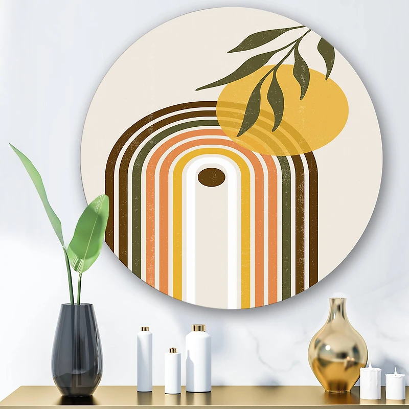 Designart - Abstract Yellow Sun With Retro Rainbow