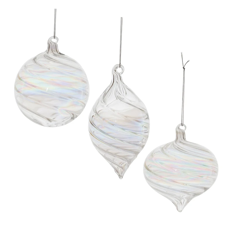 Iridescent Swirl Glass Ornaments Set