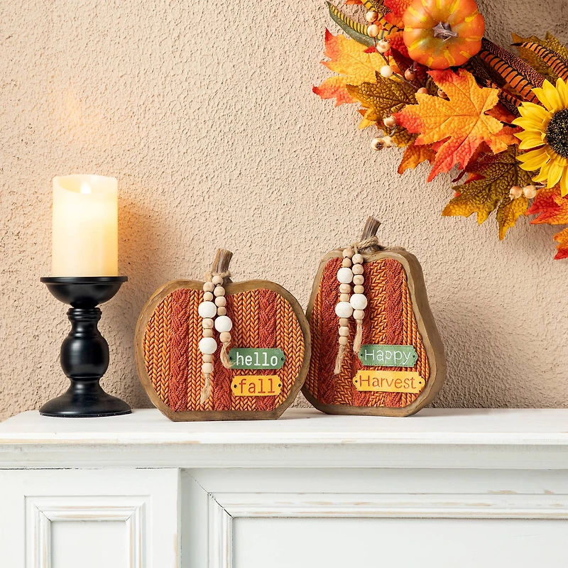 Glitzhome® Fall Faux Knitted Resin Pumpkin Set