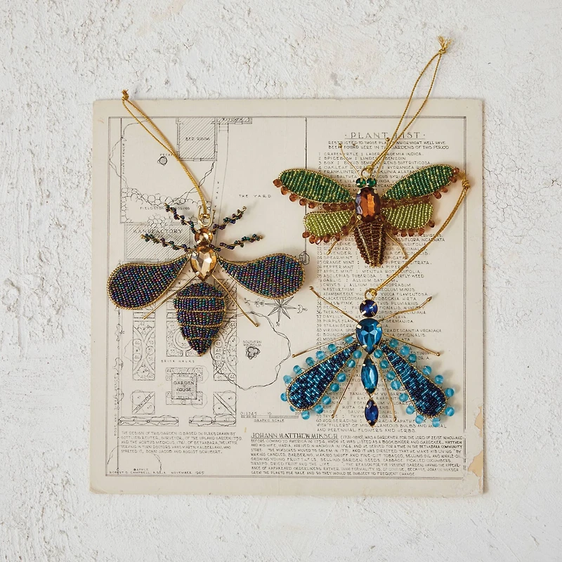 Hello Honey® 3 Pack 5" Insect Metal & Glass Beaded Ornaments