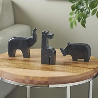 Black Abstract Marble Safari Animals Sculpture Set