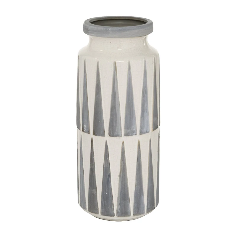 Gray Ceramic Traditional Vase, 13" x 6" x 6"