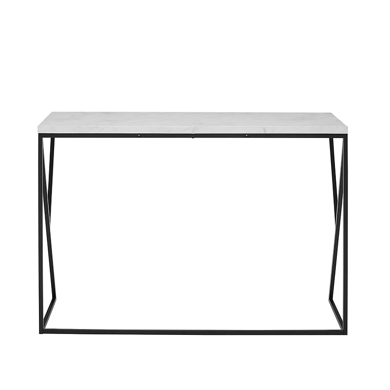 Walker Edison Faux White Marble/Black Geometric Side Entry Table