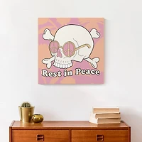 Pink & Coral Skull Rest in Peace Canvas Wall Art