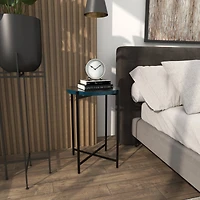 24" Metal X-Shaped Accent Table with Textured Glass Tabletop