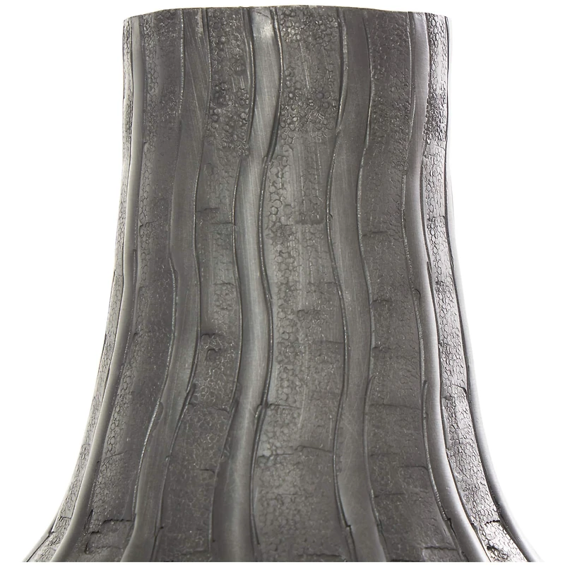16" Black Metal Snakeskin Inspired Vase with Dimensional Wavy Accents
