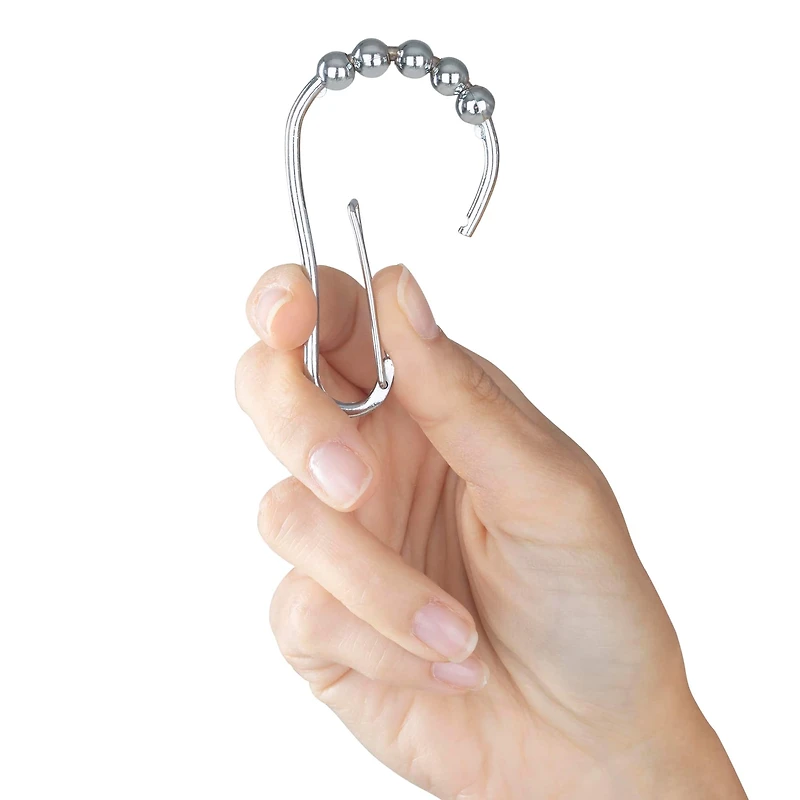 Bath Bliss Chrome 12 Piece Carabiner Shower Curtain Roller Rings