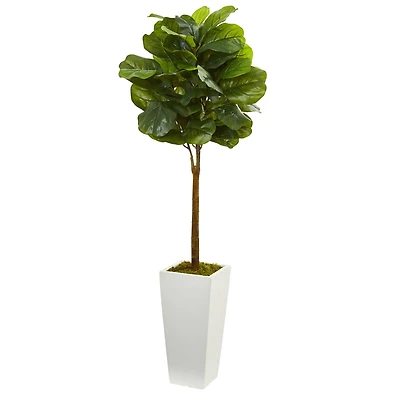 4ft. Fiddle Leaf Artificial Tree in White Tower Planter