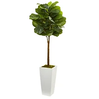 4ft. Fiddle Leaf Artificial Tree in White Tower Planter