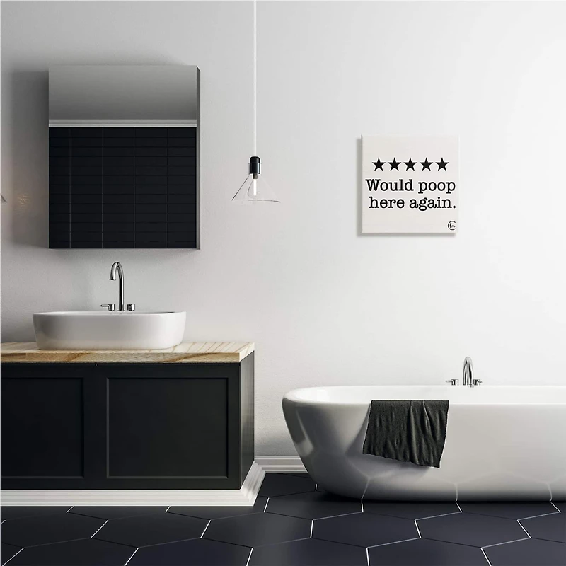 Stupell Industries Bathroom Rating Five Starts Would Poop Here Again Black and White Sign Canvas Wall Art