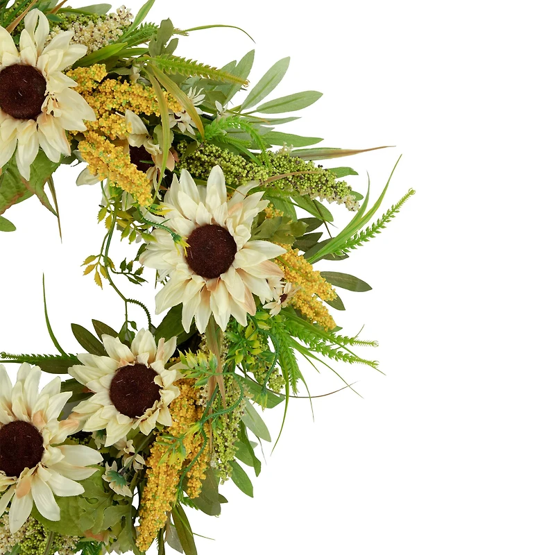 24" Beige Sunflowers Artificial Fall Harvest Wreath