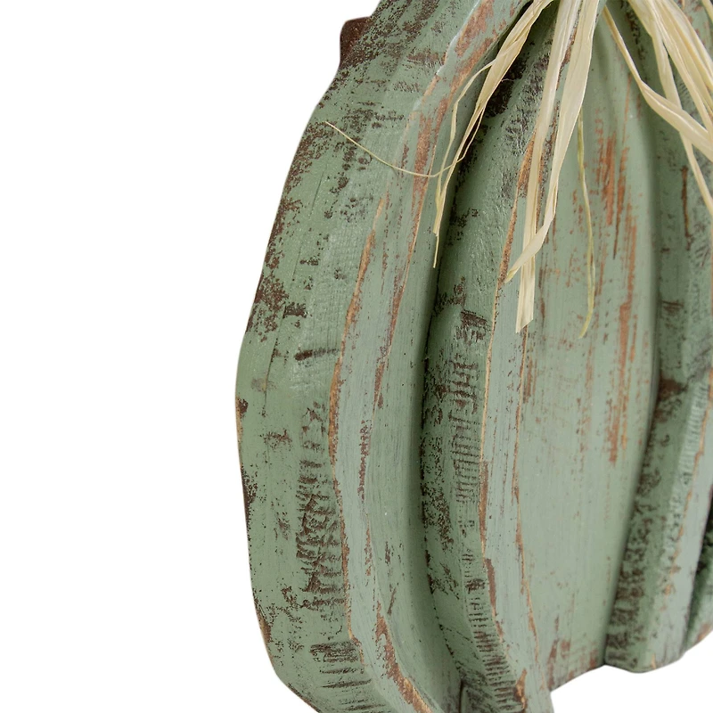 12" Green Distressed Fall Pumpkin Decoration