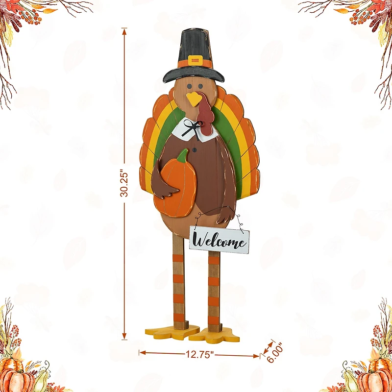 Glitzhome® 30.25" Thanksgiving Wood Turkey Porch Décor