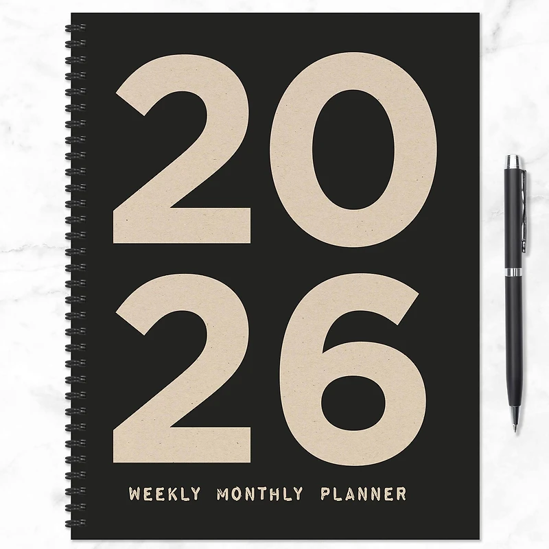 2026 Burnt Black Large Weekly Monthly Planner
