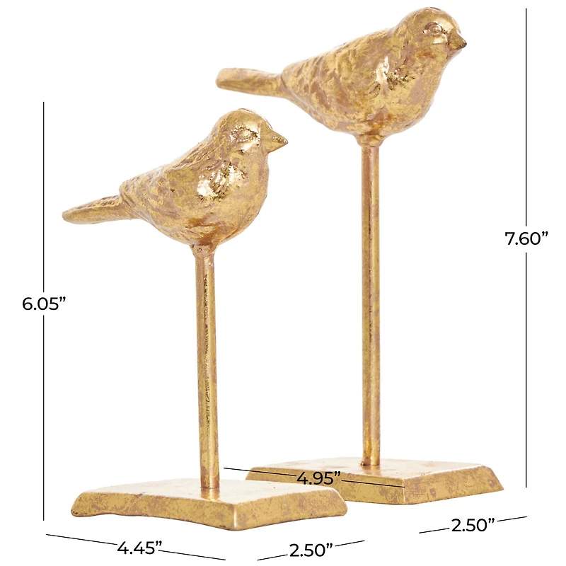 Gold Metal Bird Sculpture with Gold Foil Texturing Set