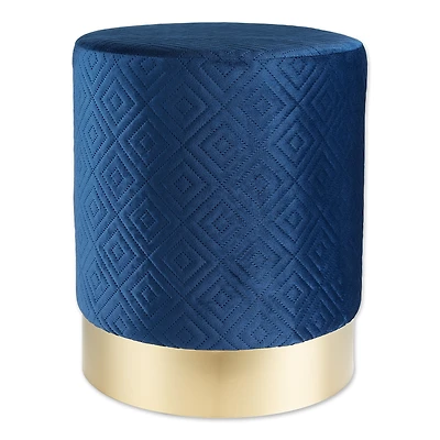 16.5" Navy Blue Velvet Stool