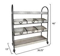 Hello Honey® 46" Rustic Farmhouse Galvanized Metal 4-Tier Cart with 6 Storage Bins