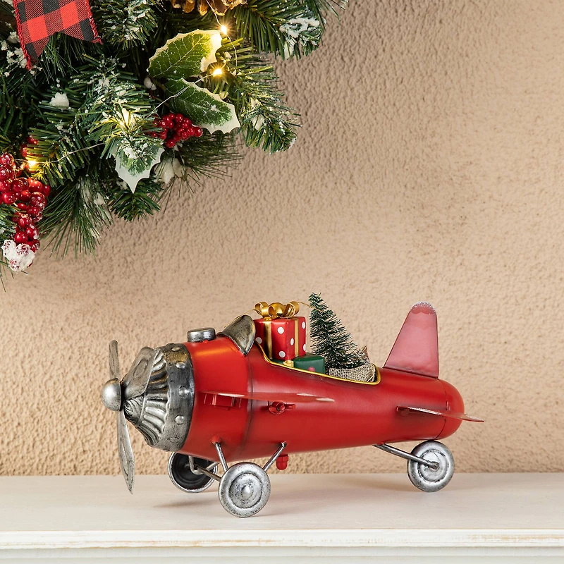 Glitzhome® 14" Christmas Metal Airplane with Gifts Table Décor