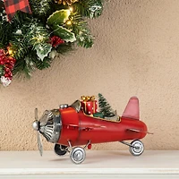 Glitzhome® 14" Christmas Metal Airplane with Gifts Table Décor