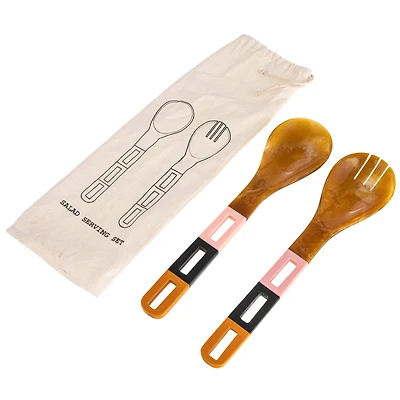 Hello Honey® Multicolor Vintage Salad Server Set in Drawstring Bag