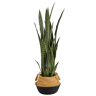 46" Sansevieria Artificial Plant in Boho Chic Handmade Cotton & Jute Woven Planter