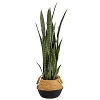 46" Sansevieria Artificial Plant in Boho Chic Handmade Cotton & Jute Woven Planter