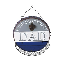 Glitzhome® 13" Father's Day Metal Bottle Cap Bottle Opener Wall Sign & Organizer