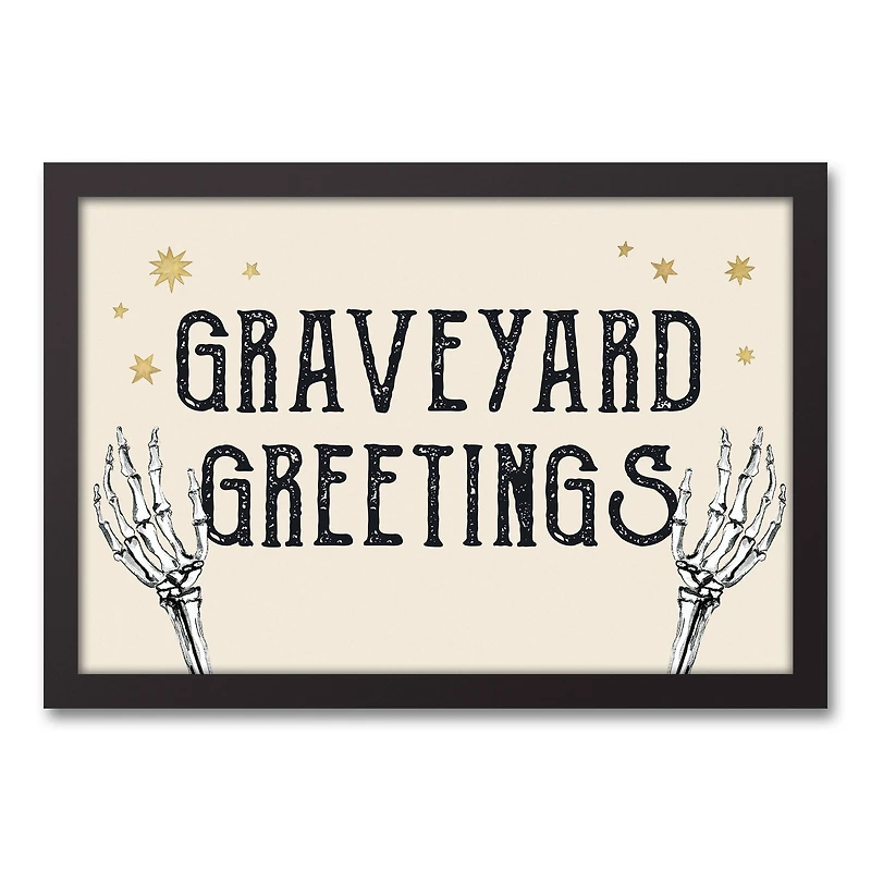 Graveyard Greetings Black Framed Canvas Wall Art
