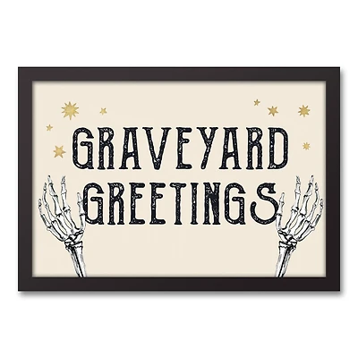 Graveyard Greetings Black Framed Canvas Wall Art
