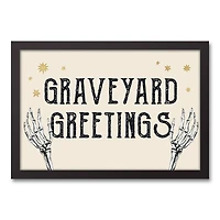 Graveyard Greetings Black Framed Canvas Wall Art