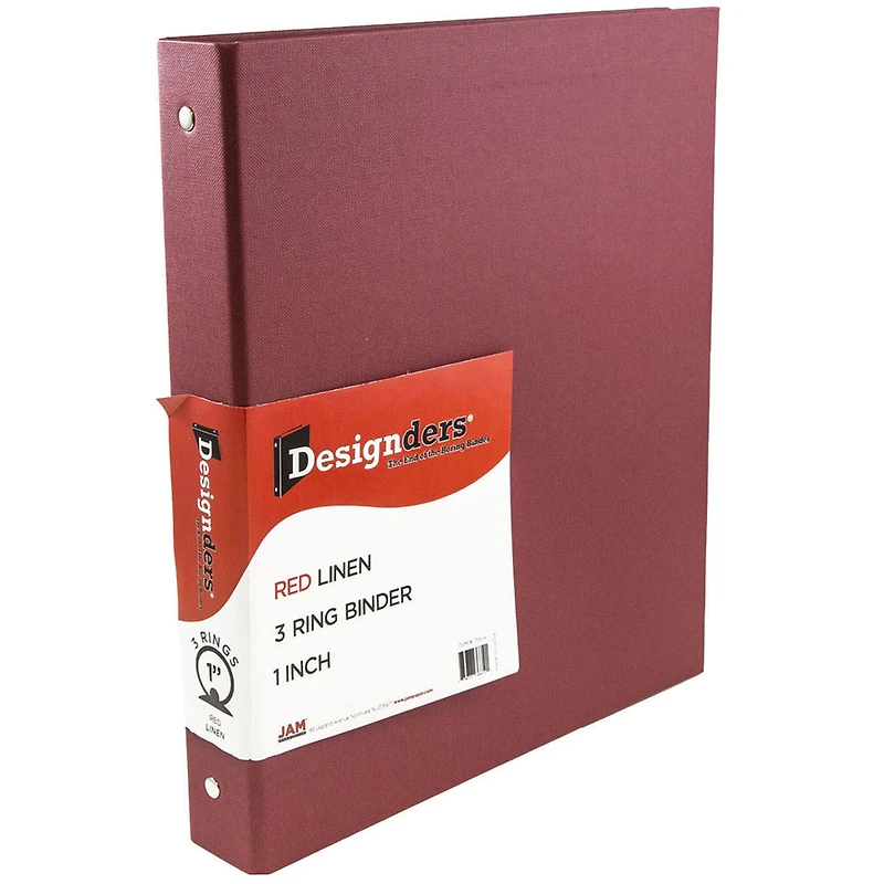 JAM Paper Designders® 1" Red Linen 3 Metal Rings Binder, 2ct.