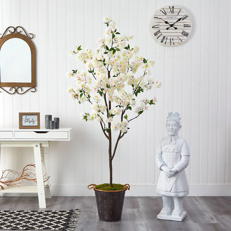 6ft. Cherry Blossom Tree in Decorative Metal Pail with Rope