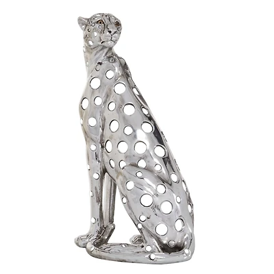 16" Silver Glam Leopard Sculpture