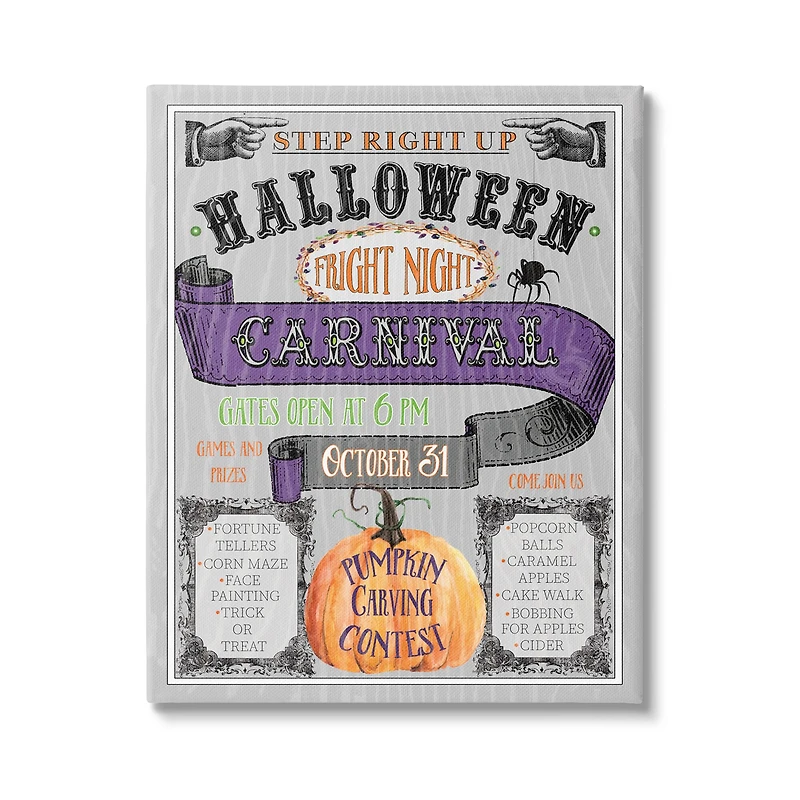 Stupell Industries Halloween Fright Night Carnival Sign Canvas Wall Art