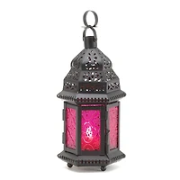 10.25" Mulberry Glass Moroccan Style Hanging Candle Lantern