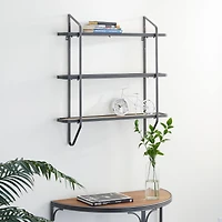 Gray Metal and Wood Industrial Wall Shelves, 34" x 32" x 6"