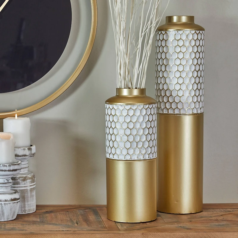 CosmoLiving by Cosmopolitan Gold Metal Honeycomb Vase Set of 2 22", 14"