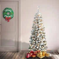 4.5ft. Pre-Lit Flocked Acacia Pencil Artificial Christmas Tree, Clear Lights