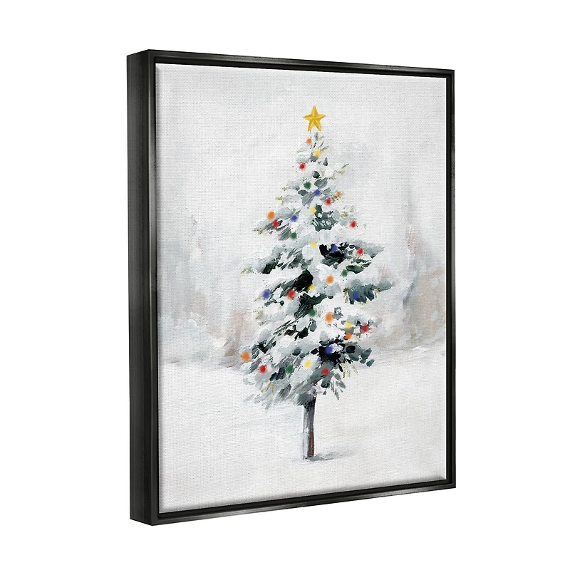 Stupell Industries Snowy Christmas Tree Landscape Framed Floater Canvas Wall Art