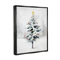 Stupell Industries Snowy Christmas Tree Landscape Framed Floater Canvas Wall Art