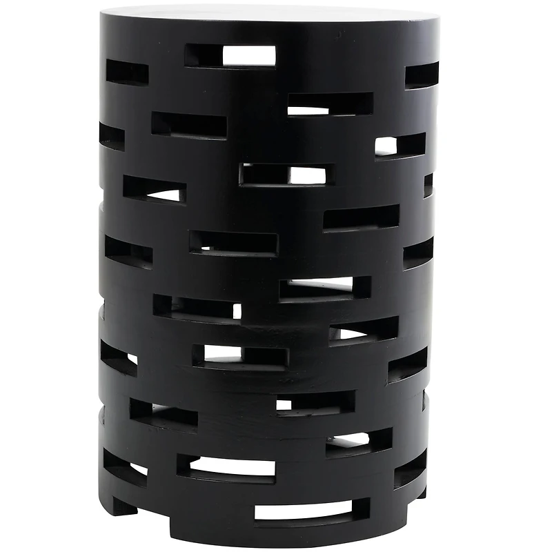 Black Wood Brick Inspired Cutout Geometric Accent Table