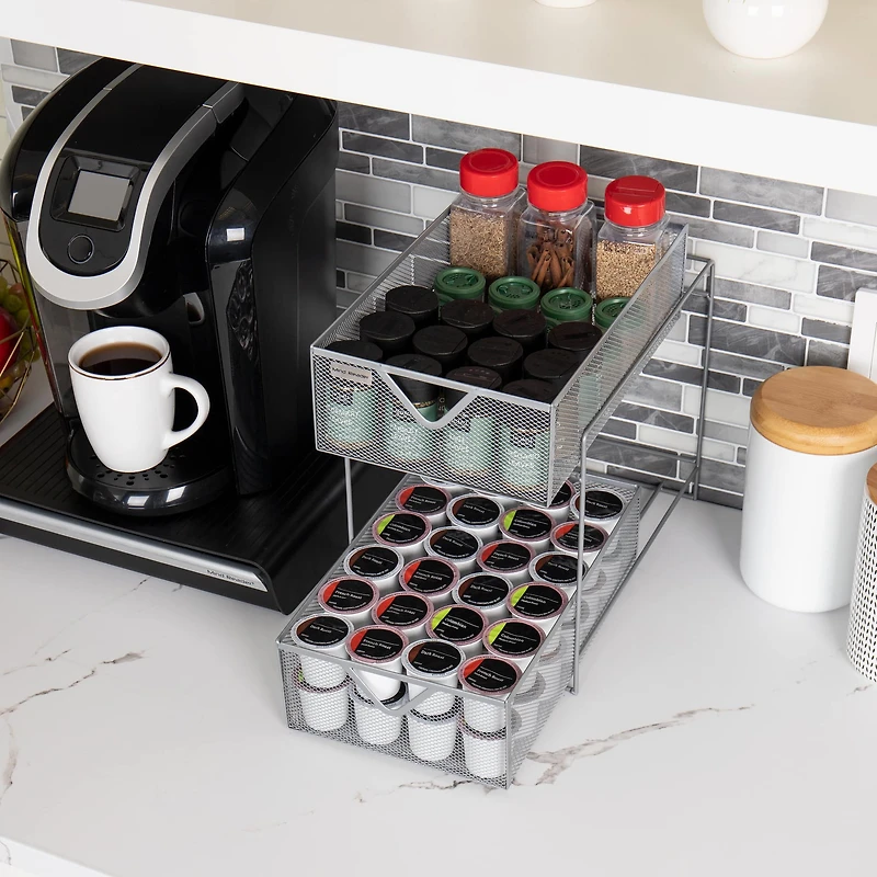 Mind Reader Network Collection 2-Tier Silver Sliding Basket Storage, 2ct.